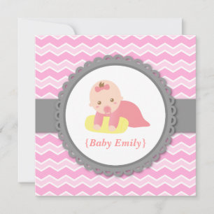 Baby Shower - Rosa und weißer Chevron, Baby Mädche Einladung