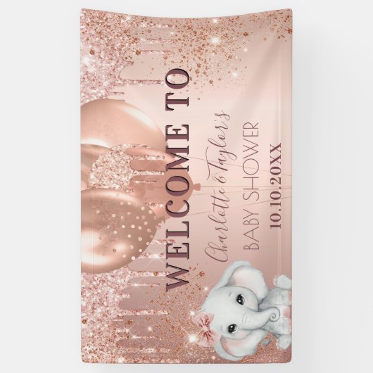 Baby Shower Rose Gold Glitzer Elefantenmädchen Banner (Vertikal)