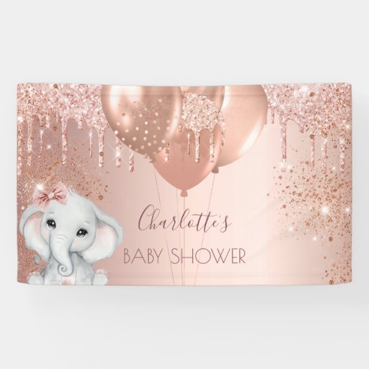 Baby Shower Rose Gold Glitzer Elefantenmädchen Banner (Horizontal)