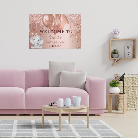 Baby Shower Rose Gold Glitzer Elefantenmädchen Poster