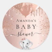 Baby Shower Rose Gold Glitzer Elefantenmädchen Runder Aufkleber (Vorderseite)