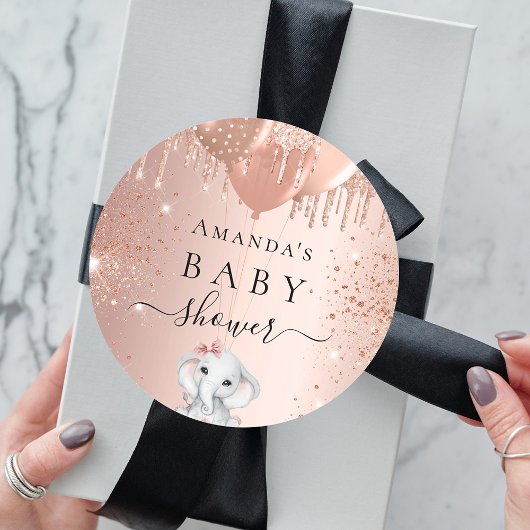 Baby Shower Rose Gold Glitzer Elefantenmädchen Runder Aufkleber