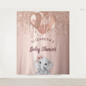 Baby Shower Rose Gold Glitzer Elefantenmädchen Wandteppich (Vorderseite)