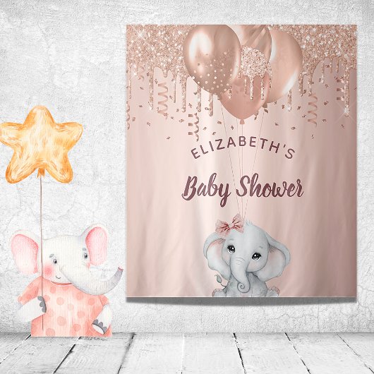 Baby Shower Rose Gold Glitzer Elefantenmädchen Wandteppich