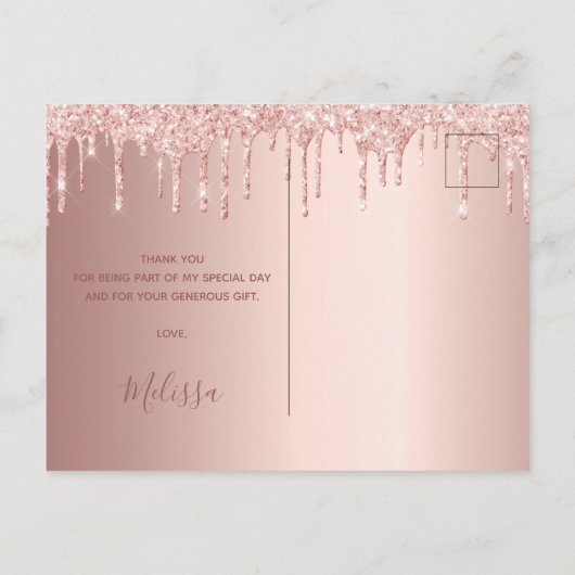 Baby Shower Rose Gold Glitzer Tropfen Storch viele Postkarte (Rückseite)
