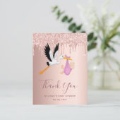 Baby Shower Rose Gold Glitzer Tropfen Storch viele Postkarte (Stehend Vorderseite)
