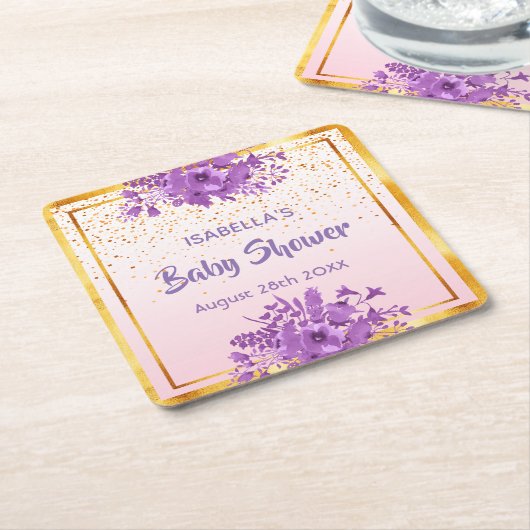 Baby Shower Rose Gold lila Blumenbezeichnungen Rechteckiger Pappuntersetzer (angewinkelt)
