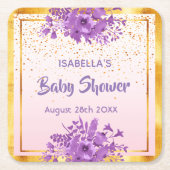 Baby Shower Rose Gold lila Blumenbezeichnungen Rechteckiger Pappuntersetzer (Vorderseite)