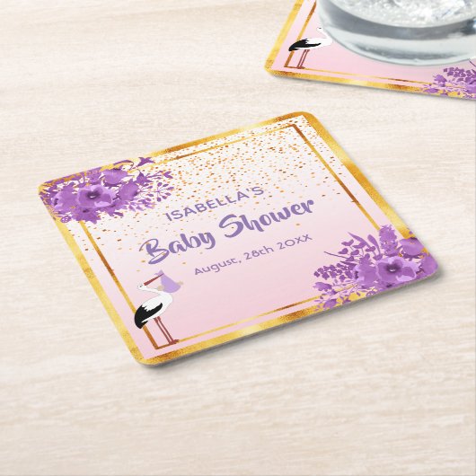 Baby Shower Rose Gold lila Blumenstoren Rechteckiger Pappuntersetzer (angewinkelt)