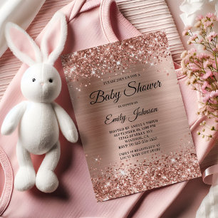 Baby-Shower-Roségold-Glitzer-Folie-Fancy-Schrift Einladung