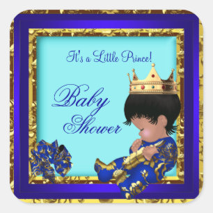 Baby Shower Royal Blau Gold Junge Kronprinz Quadratischer Aufkleber