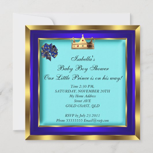 Baby Shower Royal Blue Gold Boy Kronprinz 2 Einladung (Rückseite)