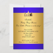 Baby Shower Royal Blue Gold Boy Kronprinz Einladung (Rückseite)