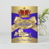 Baby Shower Royal Blue Gold Boy Kronprinz Einladung (Stehend Vorderseite)