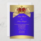 Baby Shower Royal Blue Gold Boy Kronprinz Einladung (Rückseite)