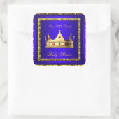 Baby Shower Royal Blue Gold Boy Kronprinz Quadratischer Aufkleber (Tasche)