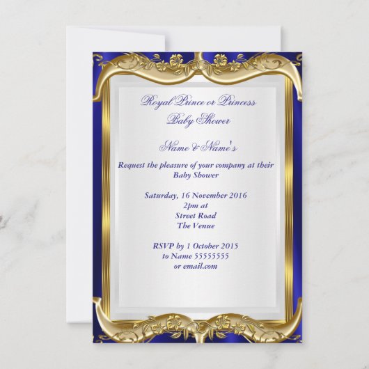 Baby Shower Royal Blue Navy Gold Crown Einladung (Rückseite)