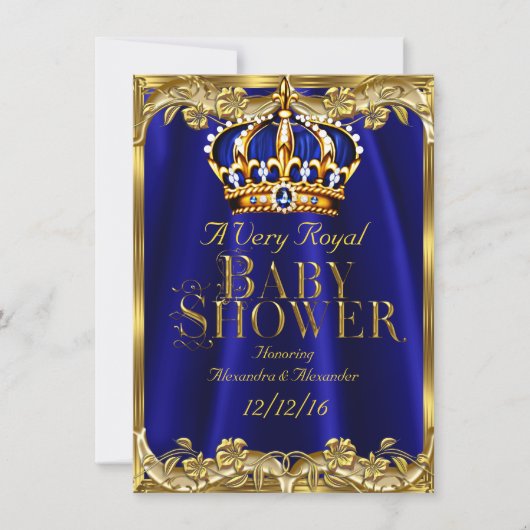 Baby Shower Royal Blue Navy Gold Crown Einladung (Vorderseite)