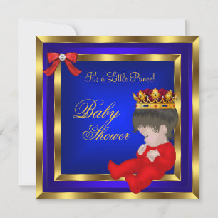 Baby Shower Royal Red Blue Gold Boy Kronprinz 3 Einladung