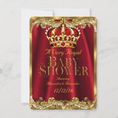 Baby Shower Royal Regal Red Gold Crown Einladung (Vorderseite)
