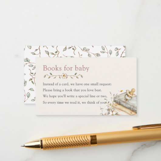 Baby Shower Rustic Botanical Books For Baby  Begleitkarte (Vorderseite/Rückseite Beispiel)