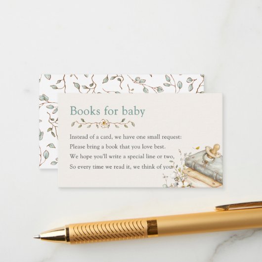 Baby Shower Rustic Botanical Books For Baby  Begleitkarte (Vorderseite/Rückseite Beispiel)