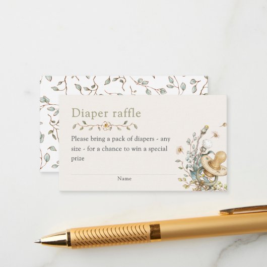 Baby Shower Rustic Botanical Diaper Raffle Begleitkarte (Vorderseite/Rückseite Beispiel)