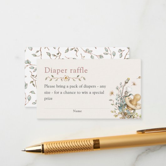 Baby Shower Rustic Botanical Diaper Raffle Begleitkarte (Vorderseite/Rückseite Beispiel)
