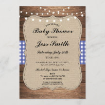 Baby Shower Rustic Burlap Blue Wood GRILLEN laden