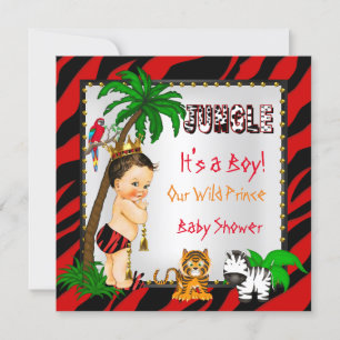 Baby Shower Safari Dschungel Wilder Prinz Rot Brün Einladung