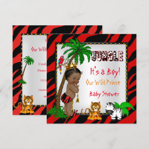 Baby Shower Safari Dschungel Wilder Prinz Rot Ethn Einladung