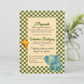 Baby Shower Safari Editable Chess pattern Elefante Einladung (Stehend Vorderseite)
