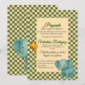 Baby Shower Safari Editable Chess pattern Elefante Einladung (Vorne/Hinten)
