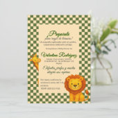 Baby Shower Safari Editable Chess Pattern León Einladung (Stehend Vorderseite)