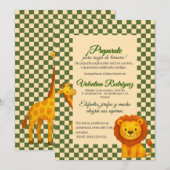 Baby Shower Safari Editable Chess Pattern León Einladung (Vorne/Hinten)