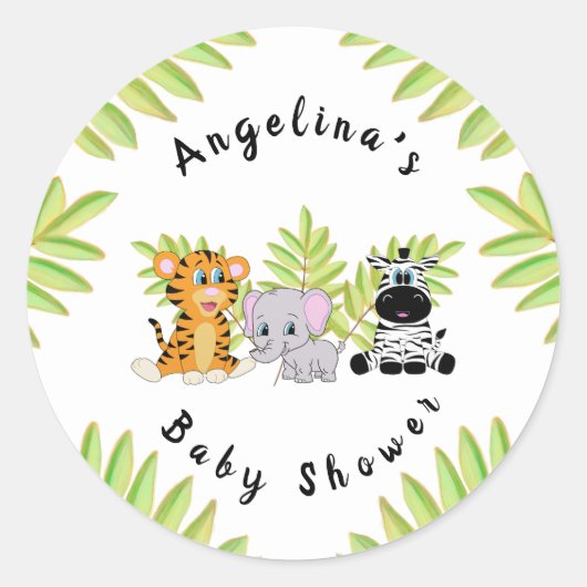 Baby Shower Safari Jungle Animals Runder Aufkleber (Vorderseite)