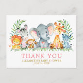 Baby Shower Safari Tiere Danke Pink Postkarte (Vorderseite)