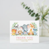 Baby Shower Safari Tiere Danke Pink Postkarte (Stehend Vorderseite)