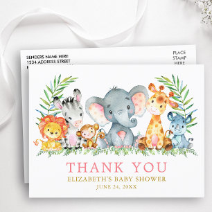 Baby Shower Safari Tiere Danke Pink Postkarte