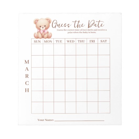 Baby Shower schätzt den Date Game Activity Notepad Notizblock (Vorderseite)
