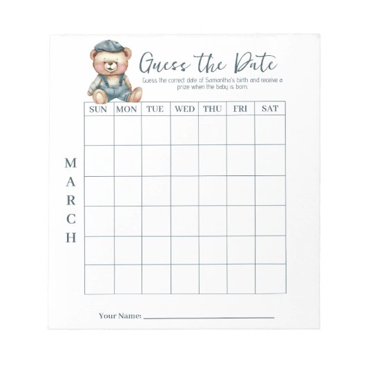 Baby Shower schätzt den Date Game Activity Notepad Notizblock (Vorderseite)