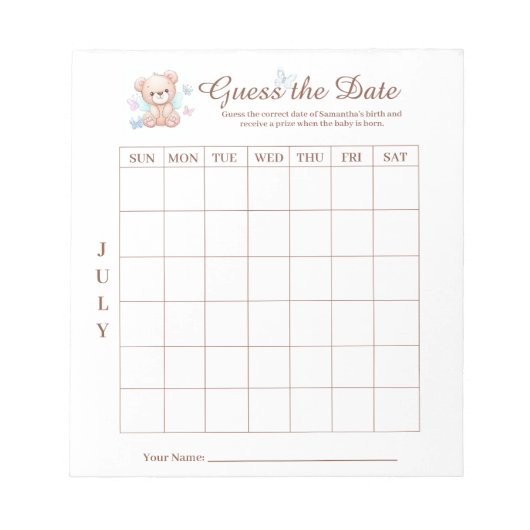 Baby Shower schätzt den Date Game Activity Notepad Notizblock (Vorderseite)