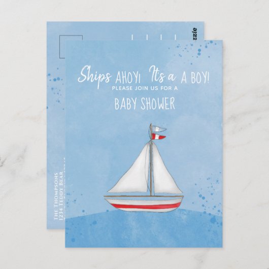 Baby Shower Schiff Ahoy Es ist ein Boy Simple Naut Postkarte (Vorne/Hinten)