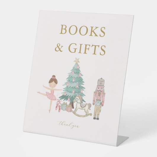 Baby-Shower-Schild 'Pink Nutcracker Bücher & Gesch Sockelschild (Vorderseite)