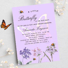Baby Shower Schmetterling Wildblumen Violett Einladungspostkarte
