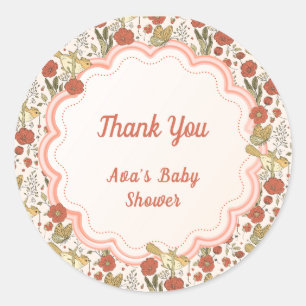 Baby Shower   Schmetterlinge & Blüten Poetische Bl Runder Aufkleber