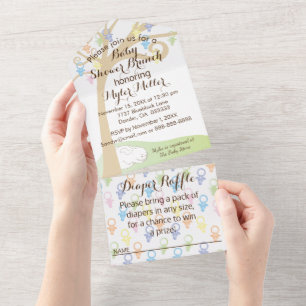 Baby Shower, Schnuller-Hase All In One Einladung