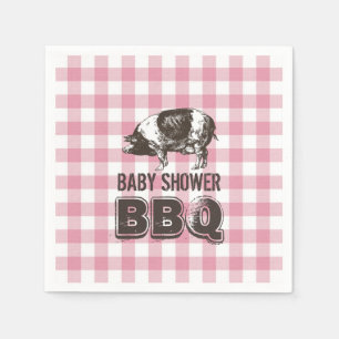 Baby Shower Schweinebraten BBQ Rosa Gingham Serviette