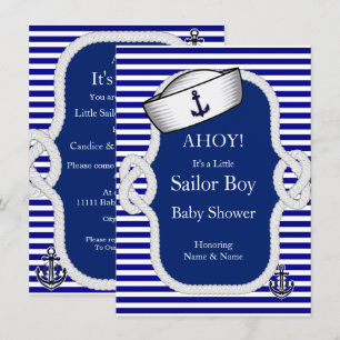 Baby Shower Seglerhut Junge Blau gestreift Einladung