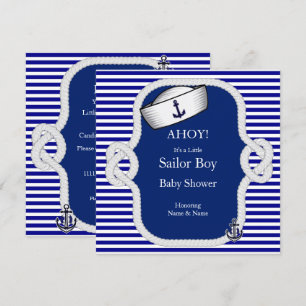 Baby Shower Seglerhut Junge Blau gestreift Einladung